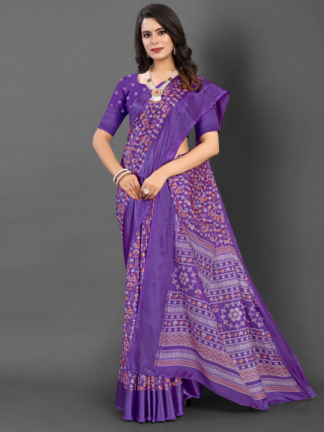 

Mitera Warli Printed Bagh Saree, Purple