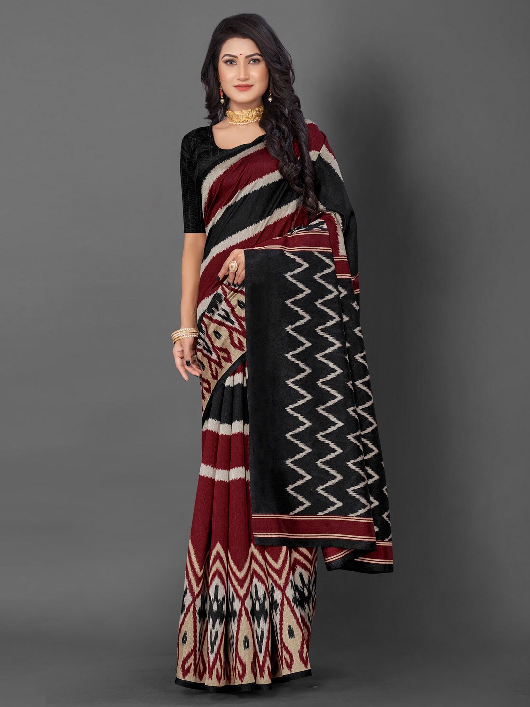 

Mitera Ethnic Motifs Art Silk Bhagalpuri Saree, Black