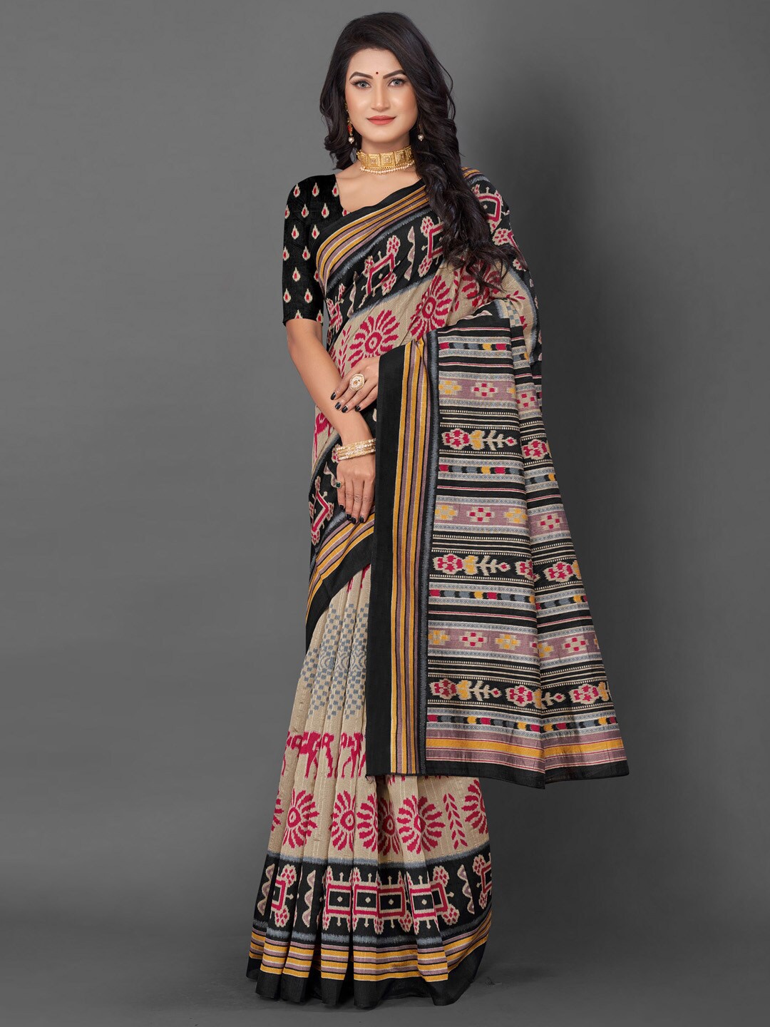 

Mitera Ethnic Motifs Art Silk Bhagalpuri Saree, Beige