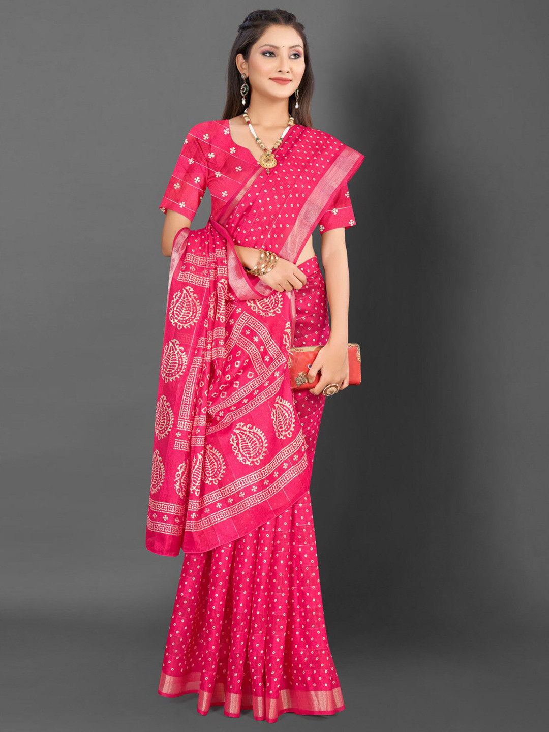 

Mitera Bandhani Bandhani Zari Saree, Pink