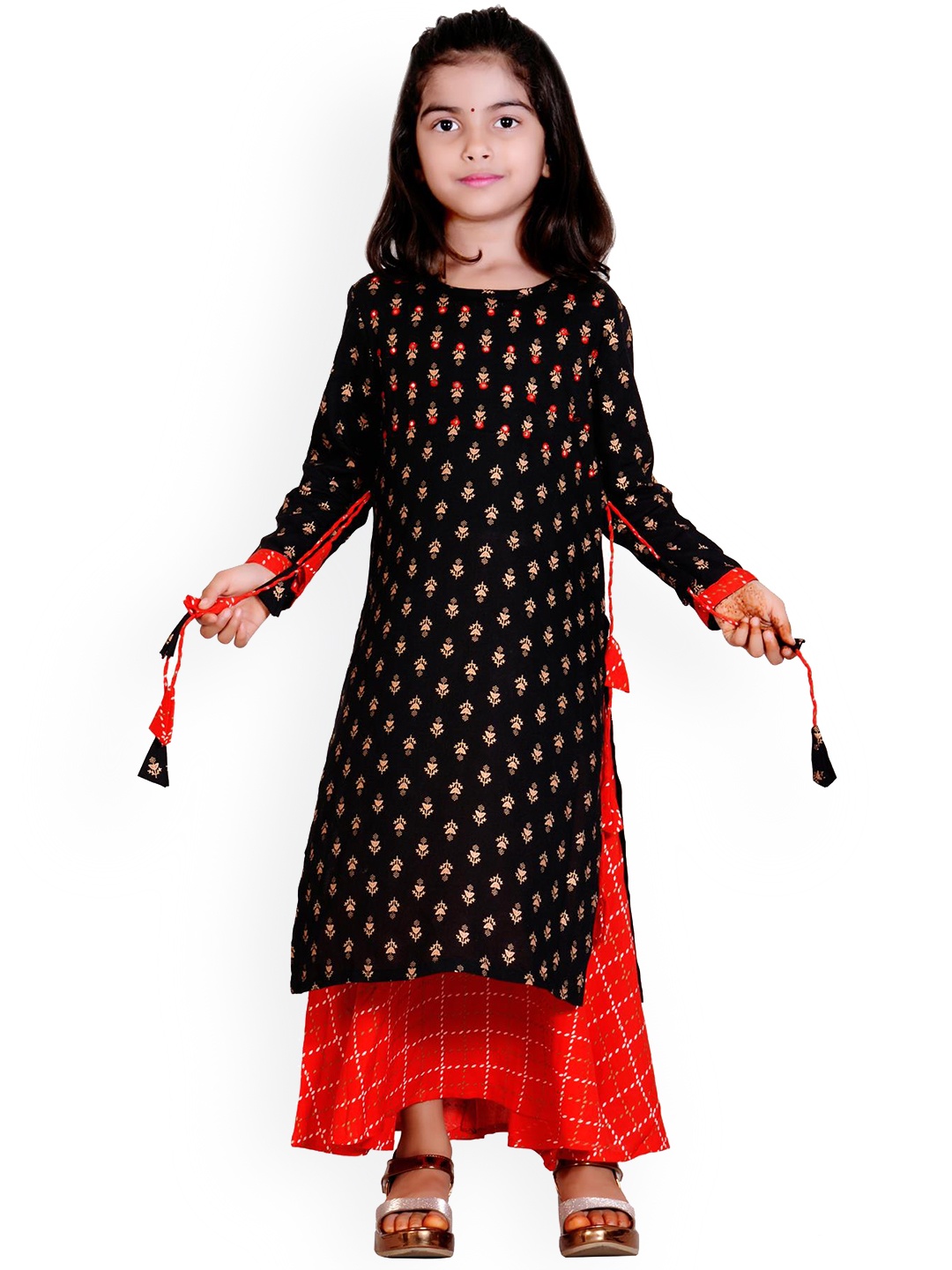 

BAESD Girls Ethnic Motifs Embroidered Thread Work Kurta With Skirt, Black
