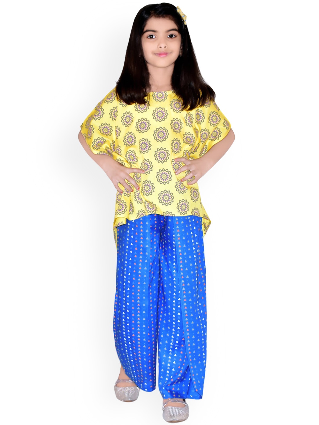 

BAESD Girls Ethnic Motifs Printed Regular Thread Work Kurta With Palazzos, Yellow