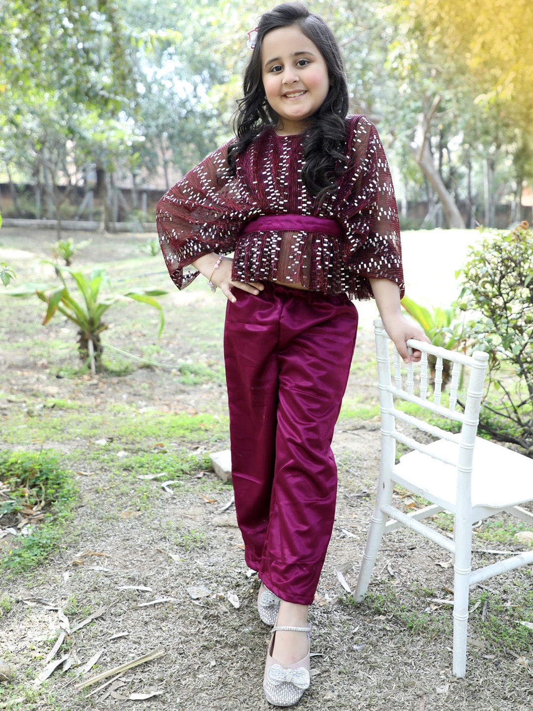 

Stuffie Land Girls Round Neck Embellished Clothing Set, Burgundy