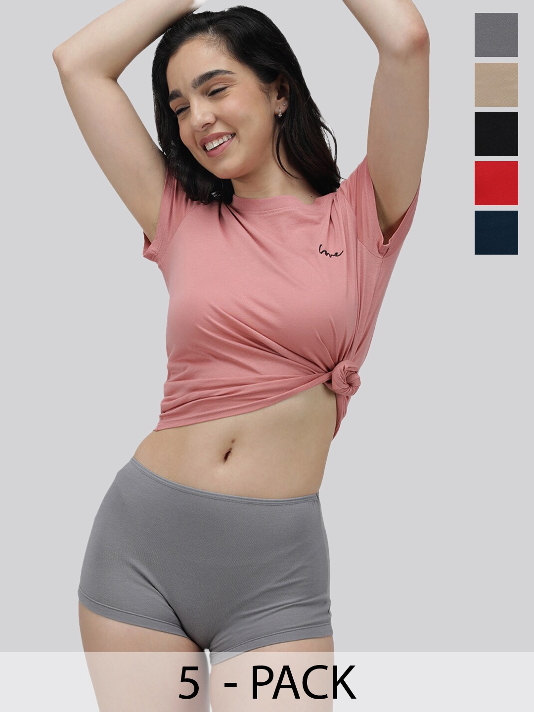 

AMUL COMFY Pack Of 5 Cotton Boy Shorts Briefs, Grey