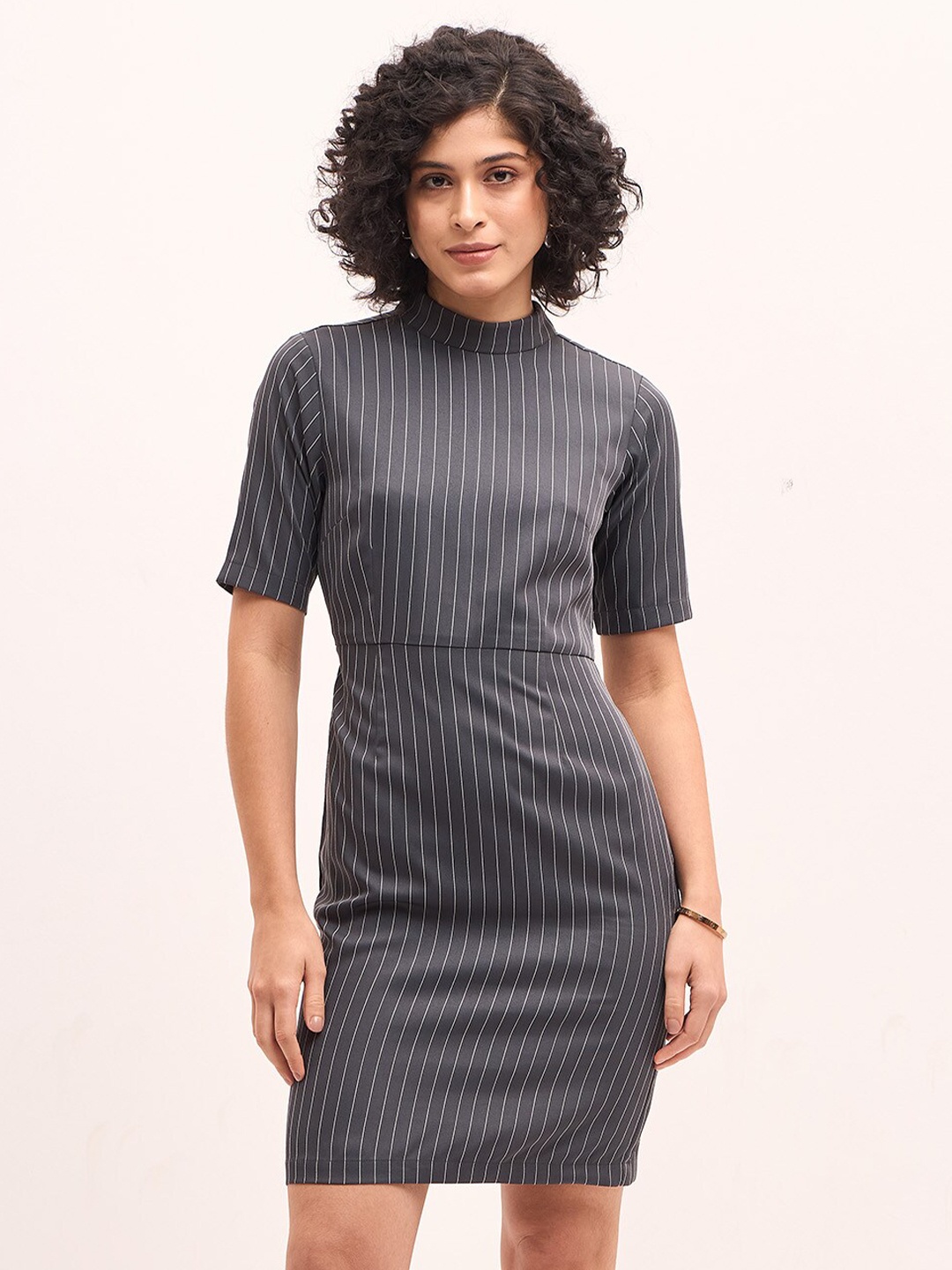 

SALT ATTIRE Black Striped Bodycon Mini Dress, Charcoal