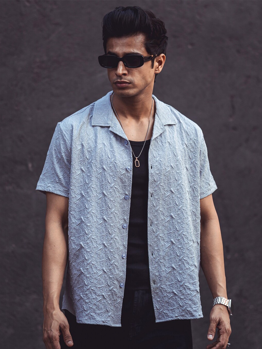 

Powerlook Self Design Casual Shirt, Grey