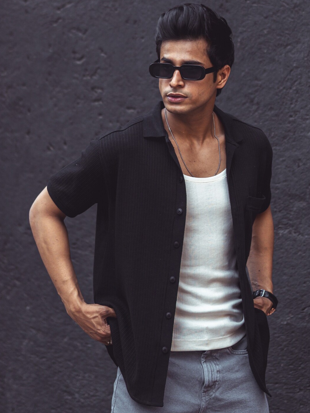 

Powerlook Self Design Casual Shirt, Black