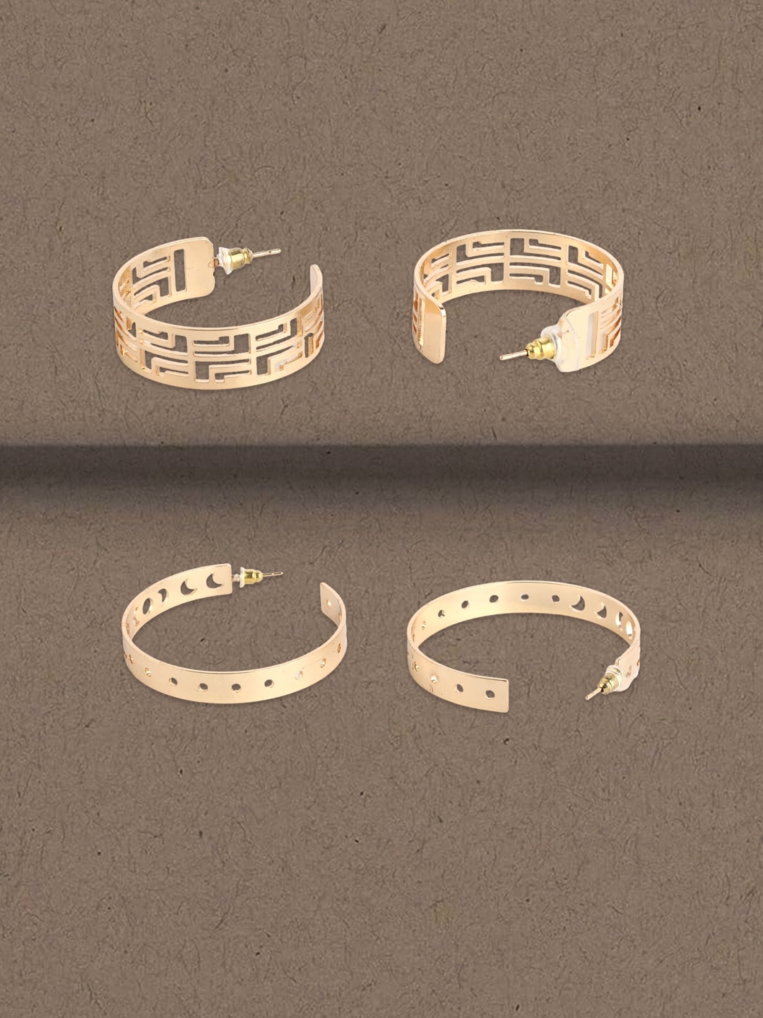 

DressBerry Set Of 2 Gold-Toned Gold-Plated Classic Half Hoop Earrings