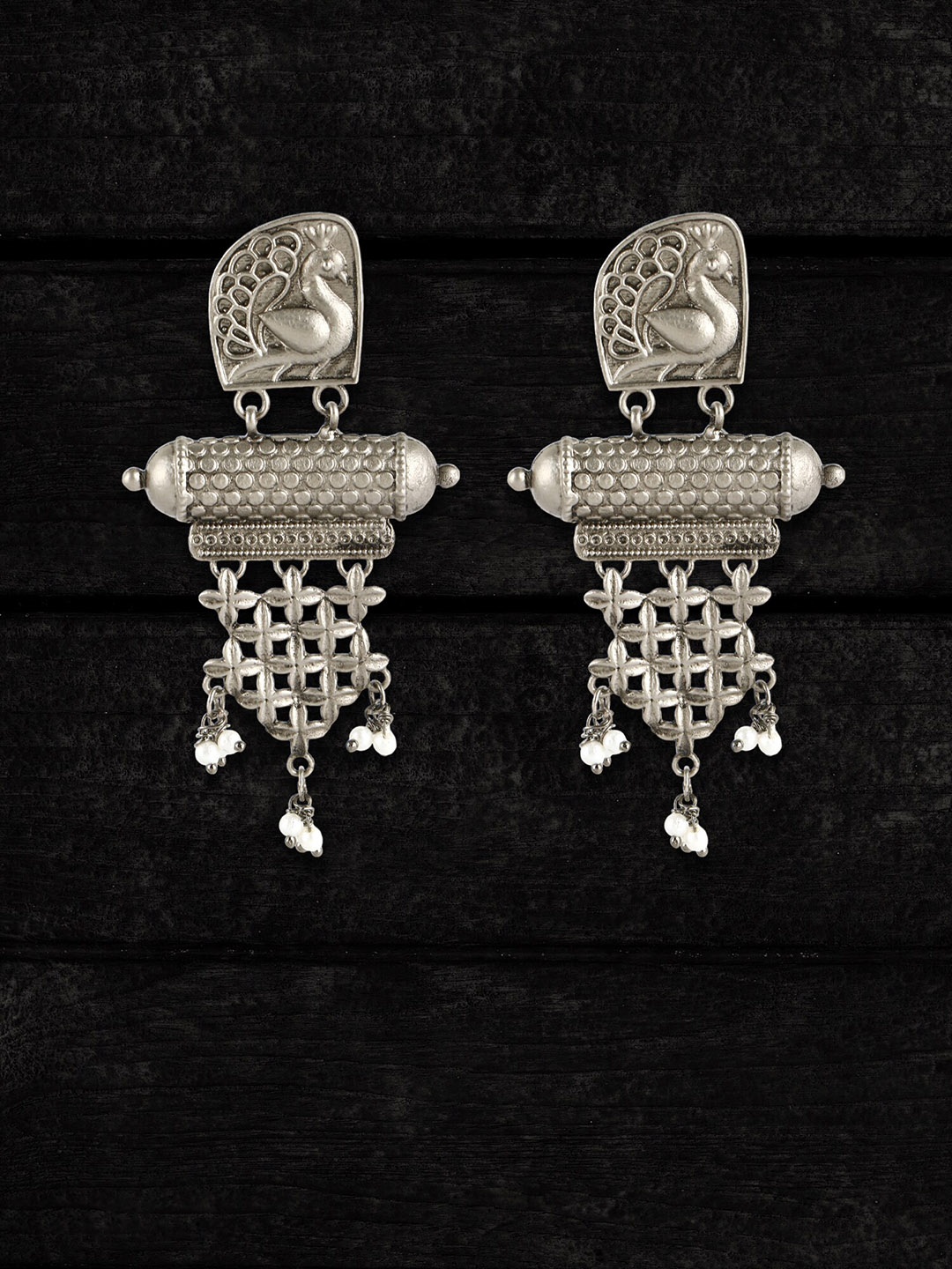 

House of Pataudi Silver-Plated Peacock Dangler Earrings