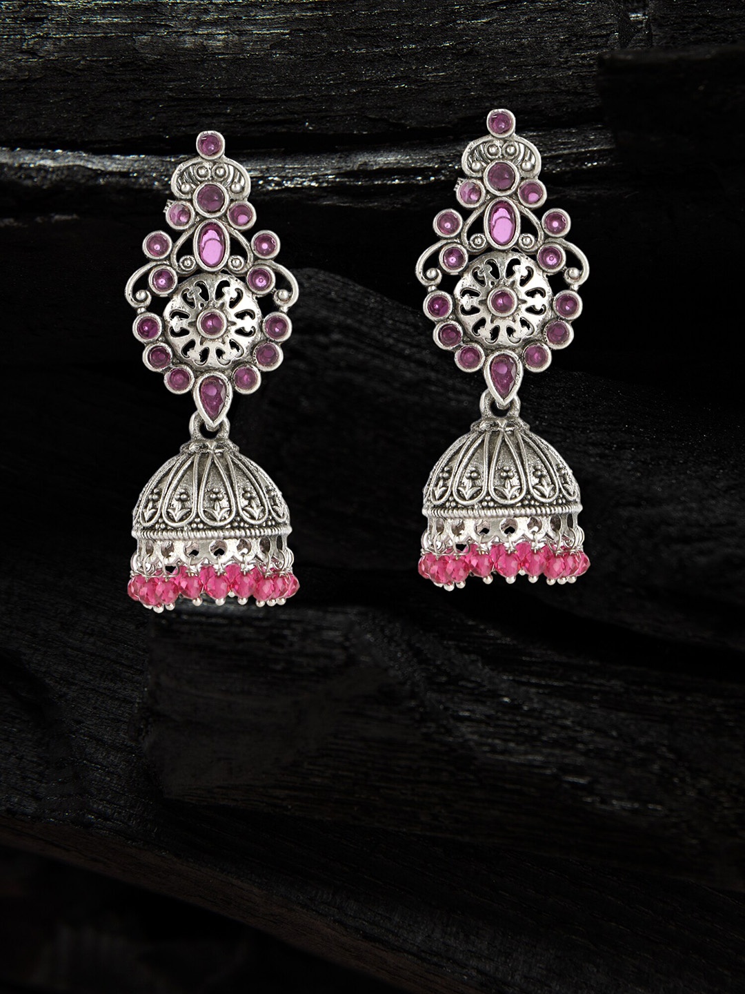 

House of Pataudi Silver-Plated Jhumkas Earrings