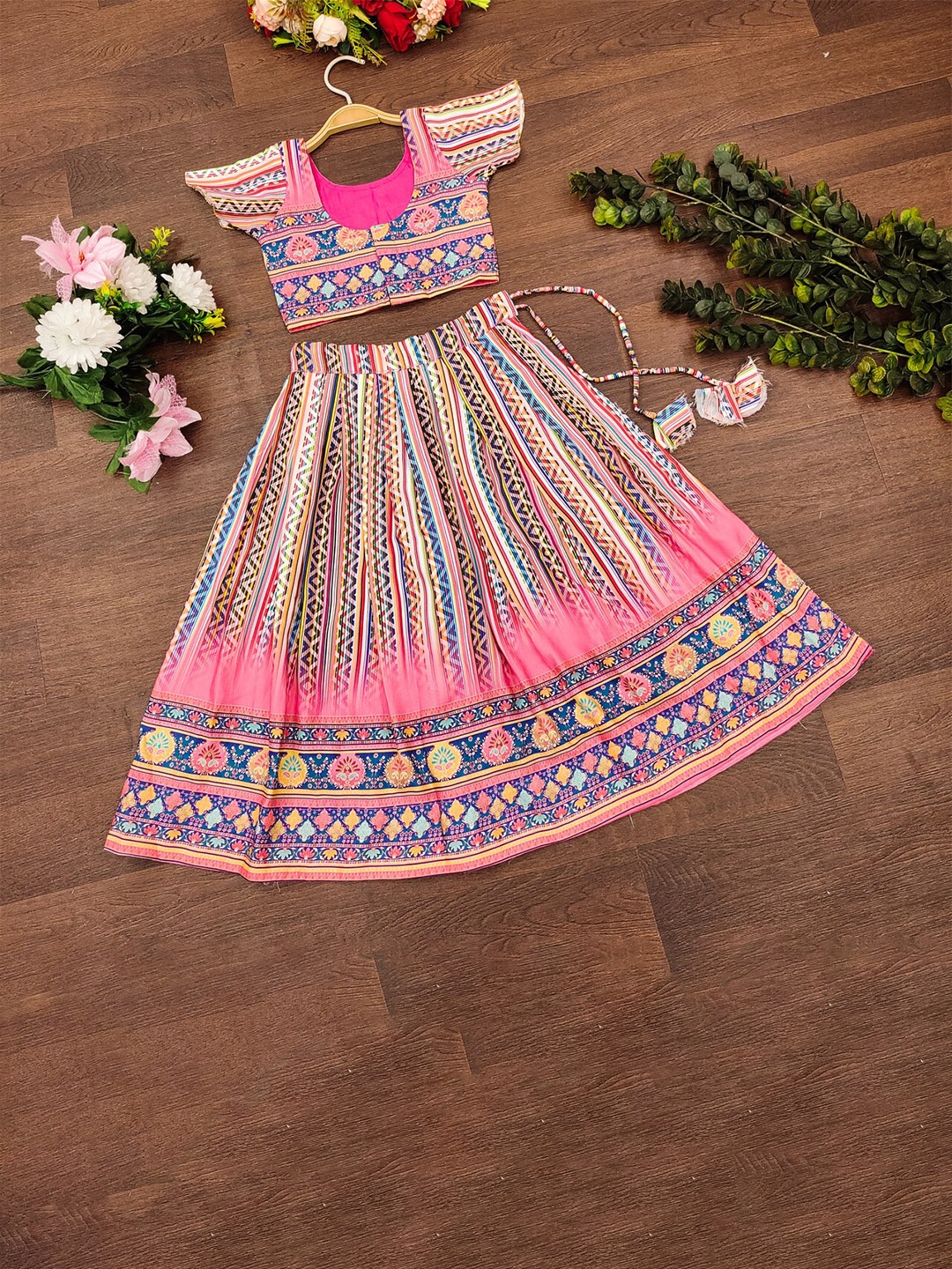 

BAESD Girls Printed Ready to Wear Lehenga & Blouse With Dupatta, Rose