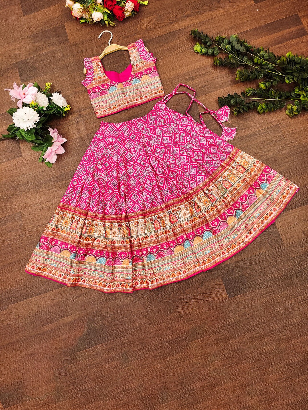 

BAESD Girls Foil Printed Ready to Wear Lehenga & Blouse With Dupatta, Pink