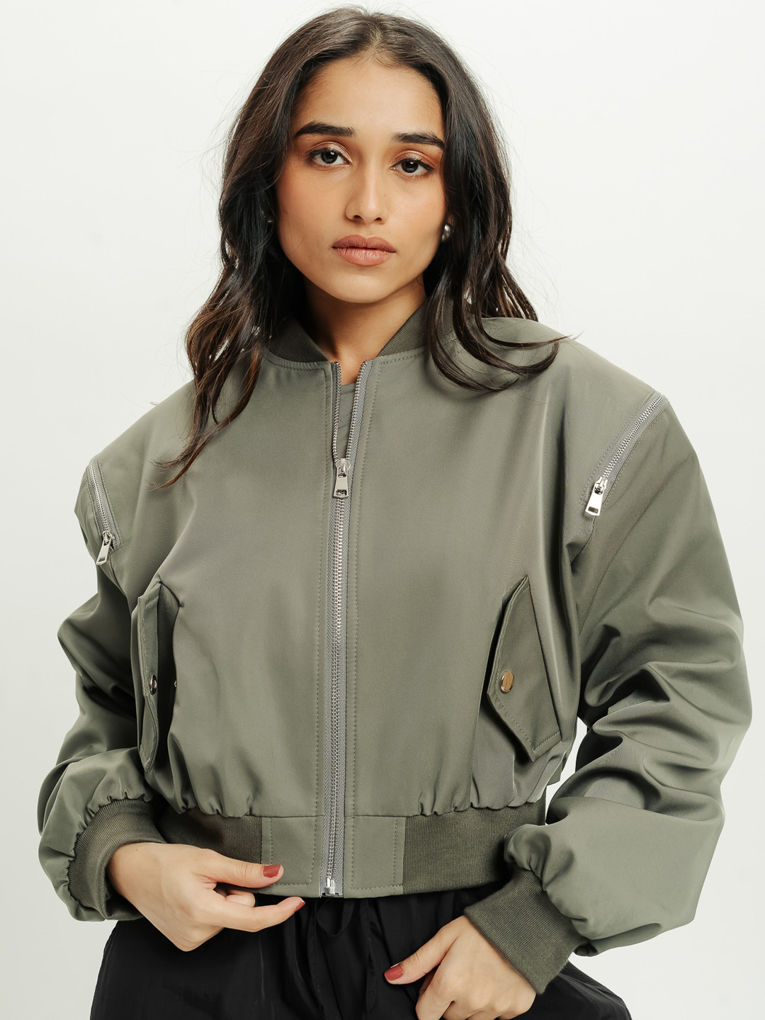 

FREAKINS Long Sleeves Bomber Jacket, Olive