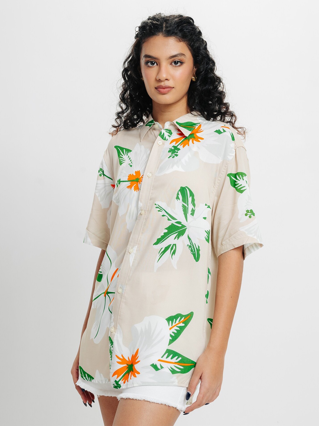 

FREAKINS Tropical Printed Casual Shirt, Beige