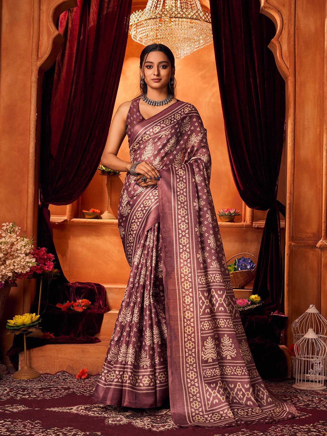 

KALINI Ethnic Motifs Silk Cotton Khadi Saree, Purple