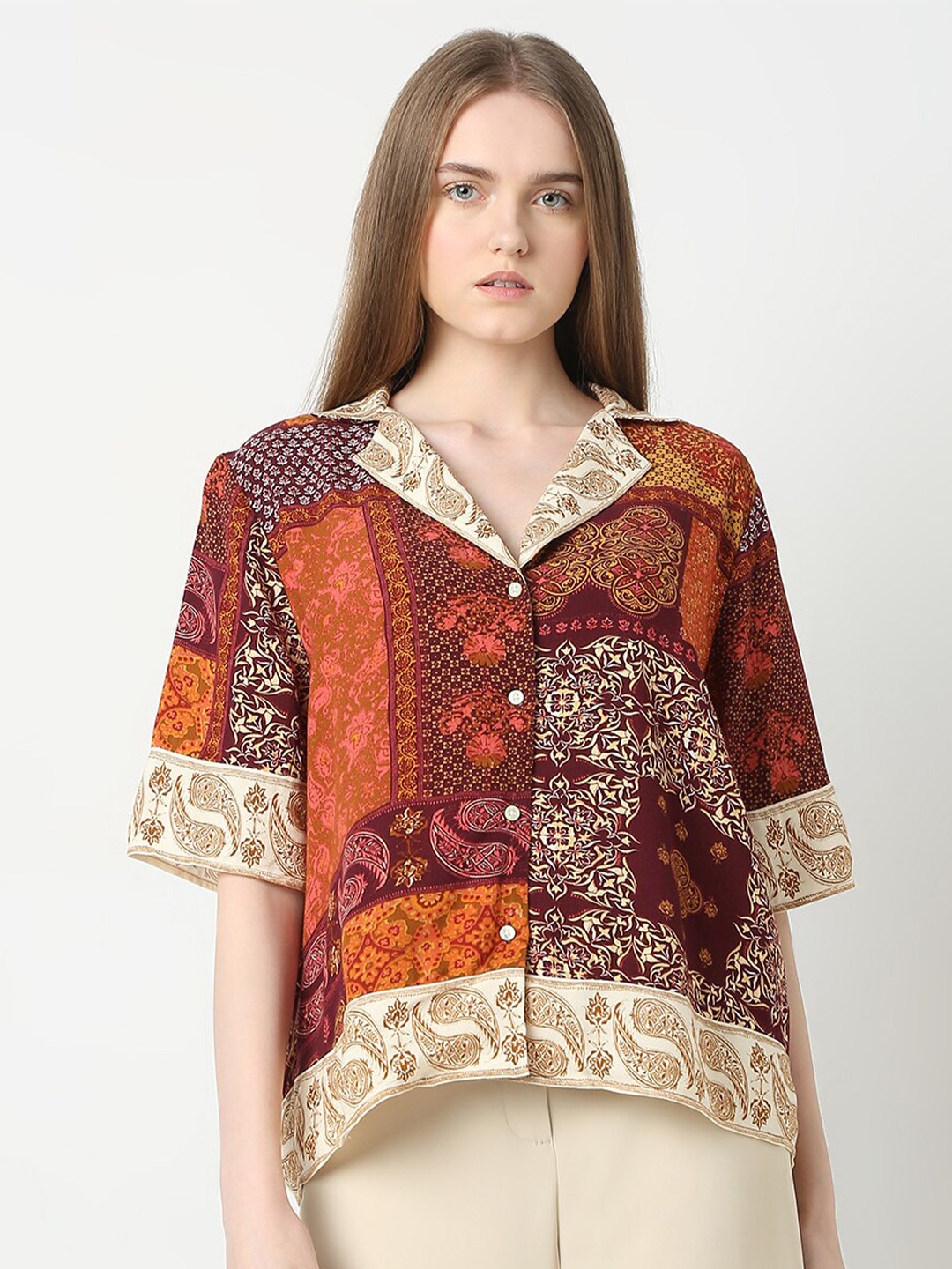

Vero Moda Opaque Printed Casual Shirt, Orange