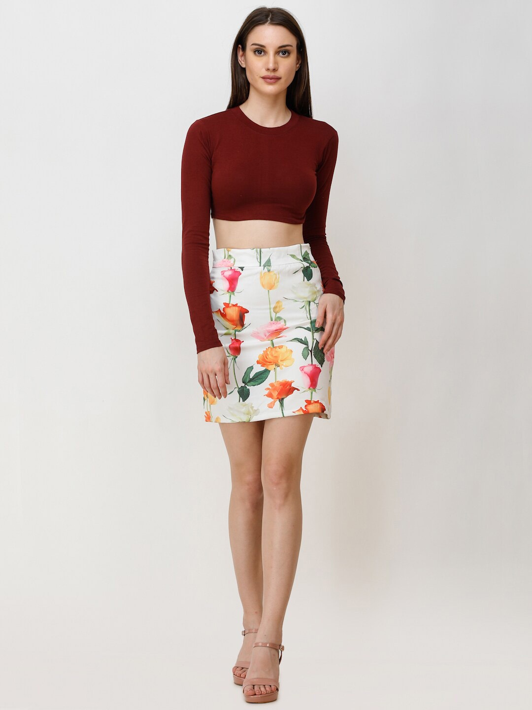 

SCORPIUS Fitted Long Sleeves Crop Top, Maroon