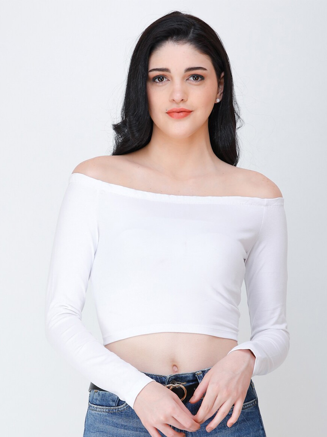 

SCORPIUS Off-Shoulder Bardot Crop Top, White