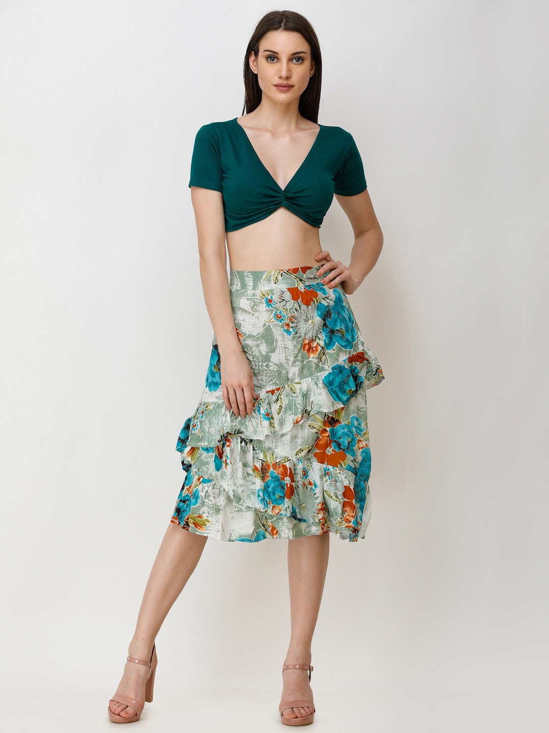 

SCORPIUS V-Neck Wrap Crop Top, Teal