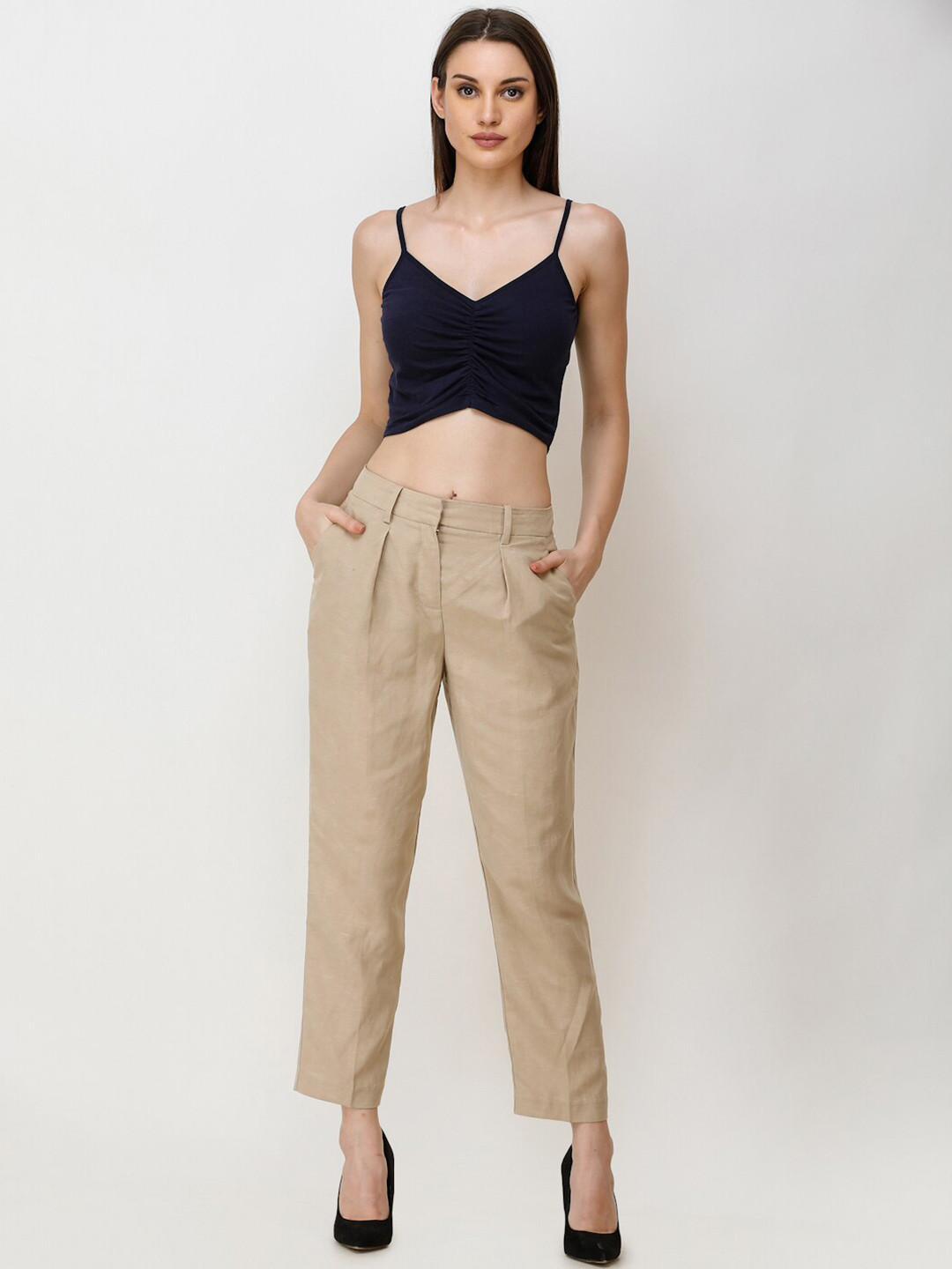 

SCORPIUS Shoulder Straps Crop Fitted Top, Navy blue