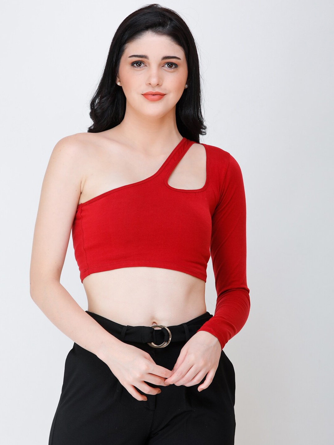 

SCORPIUS One Shoulder Crop Fitted Top, Maroon