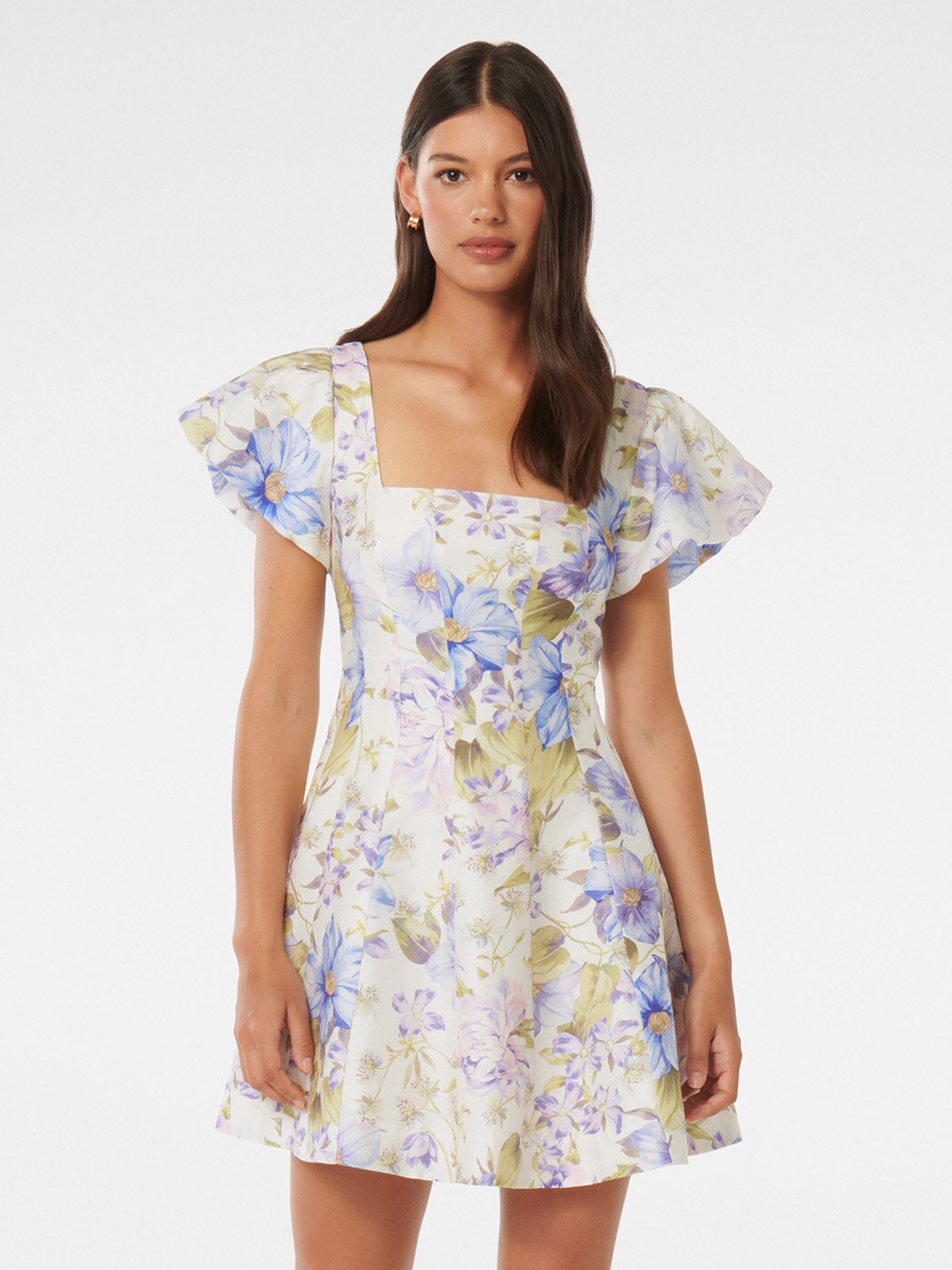 Forever New Floral Printed Fit & Flare Dress, White