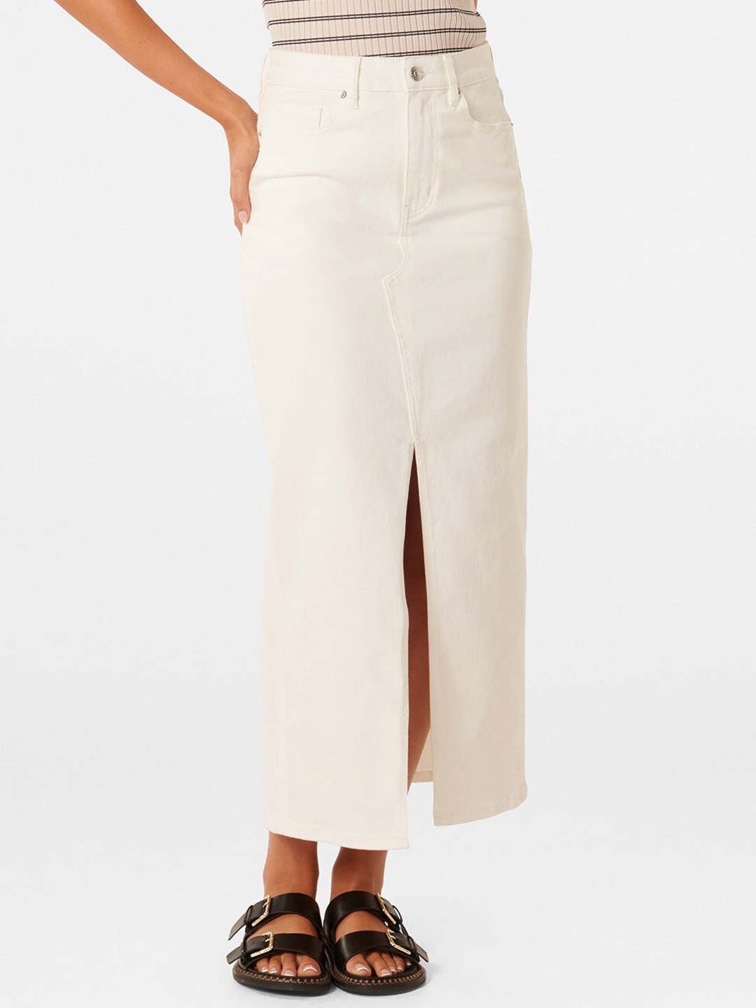 

Forever New Straight Midi Button A-Line Skirt, White