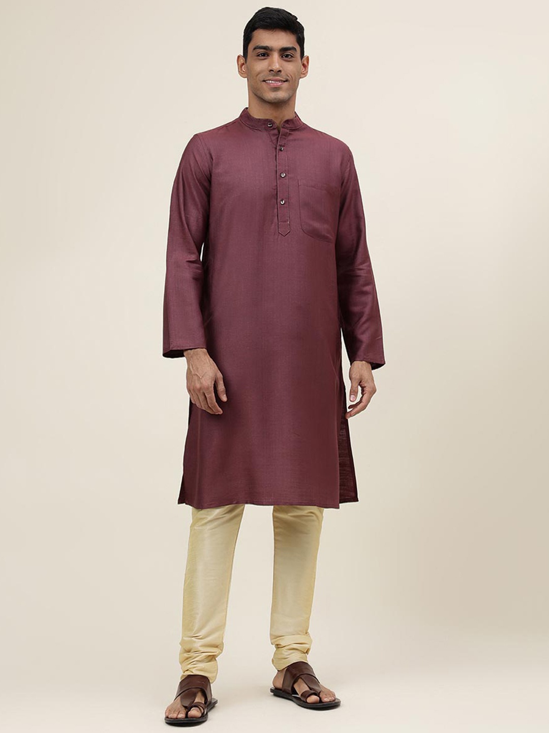 

Fabindia Band Collar Straight Kurta, Maroon