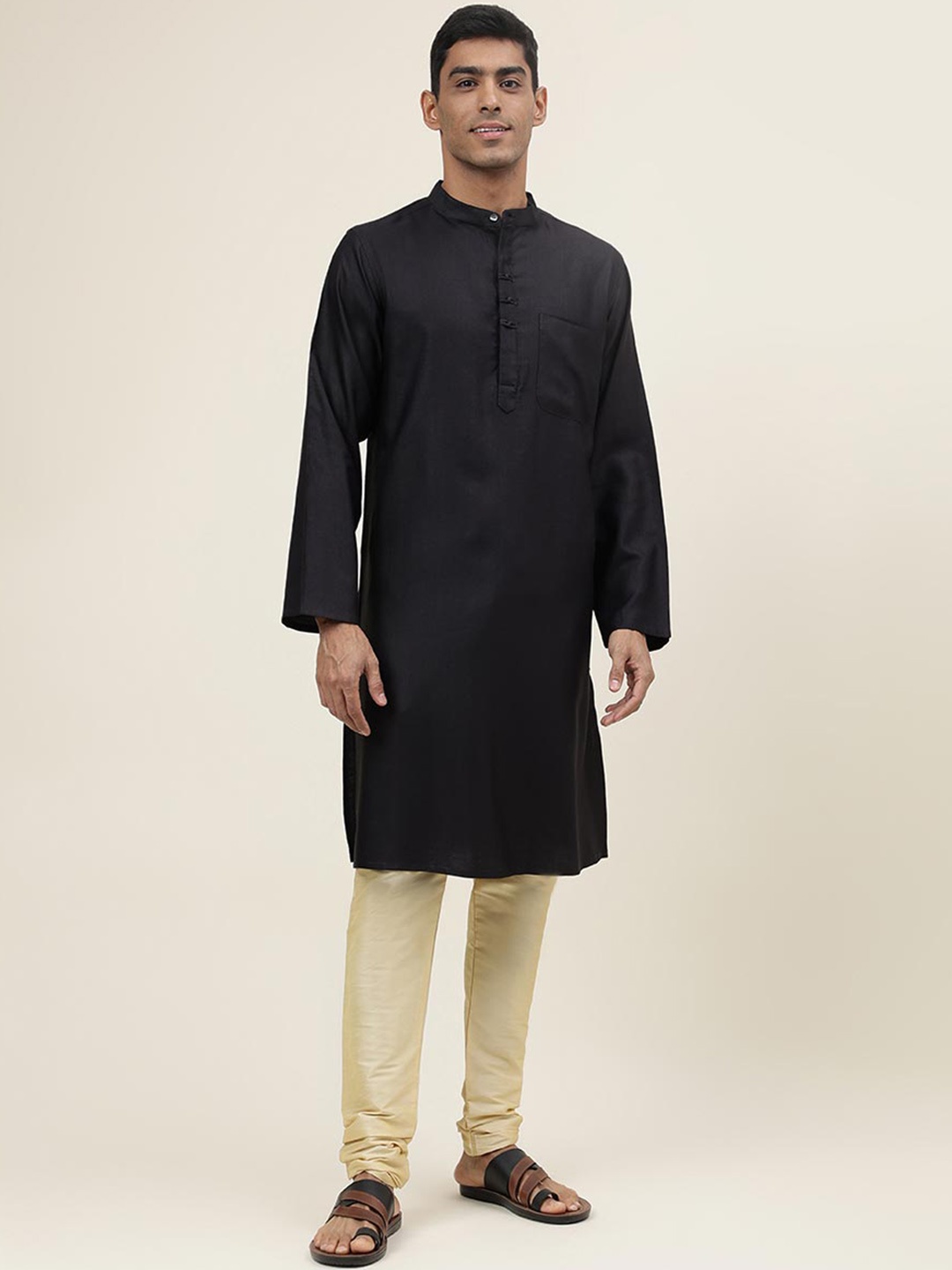 

Fabindia Band Collar Straight Kurta, Black