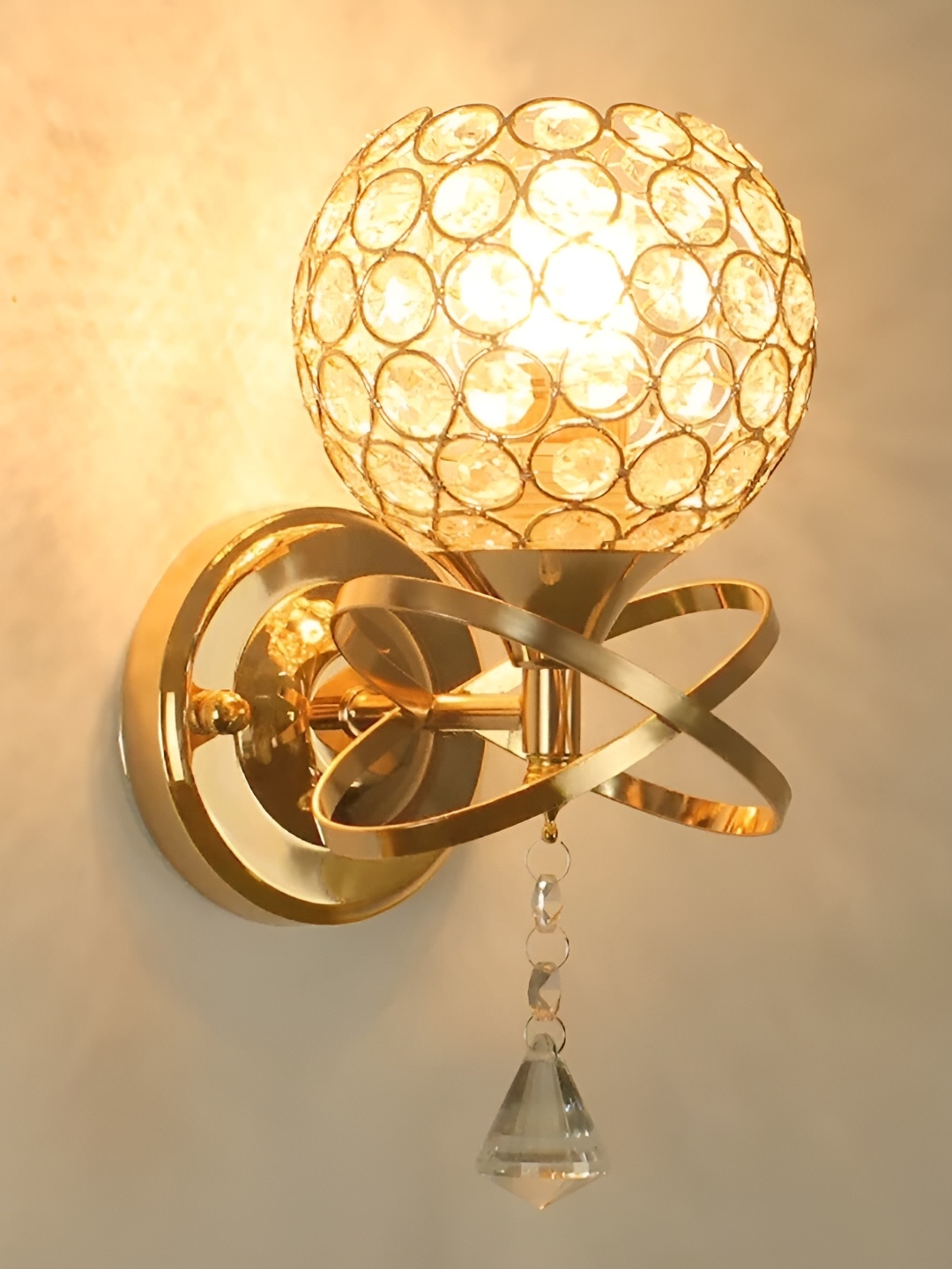 

DENICRAAS Gold-Toned Textured Metal Contemporary Spherical Shaped Wall Lamp