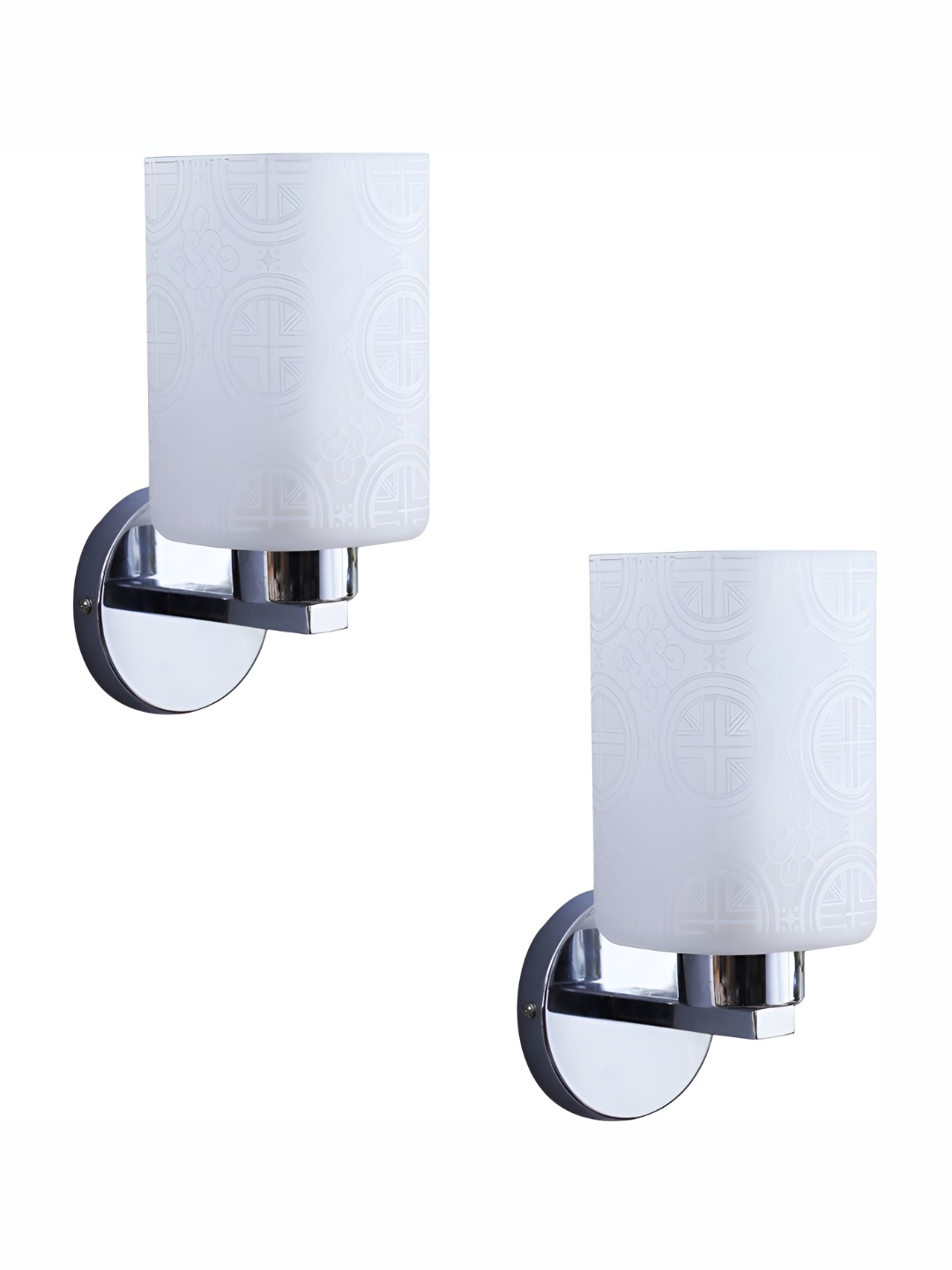 

DENICRAAS White & Silver-Toned Printed 2 Pcs Metal Cylindrical Shaped Wall Lamps