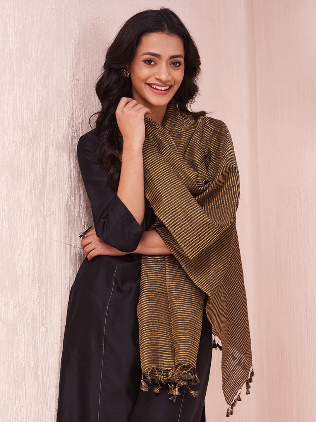 

Fabindia Striped Stole, Black