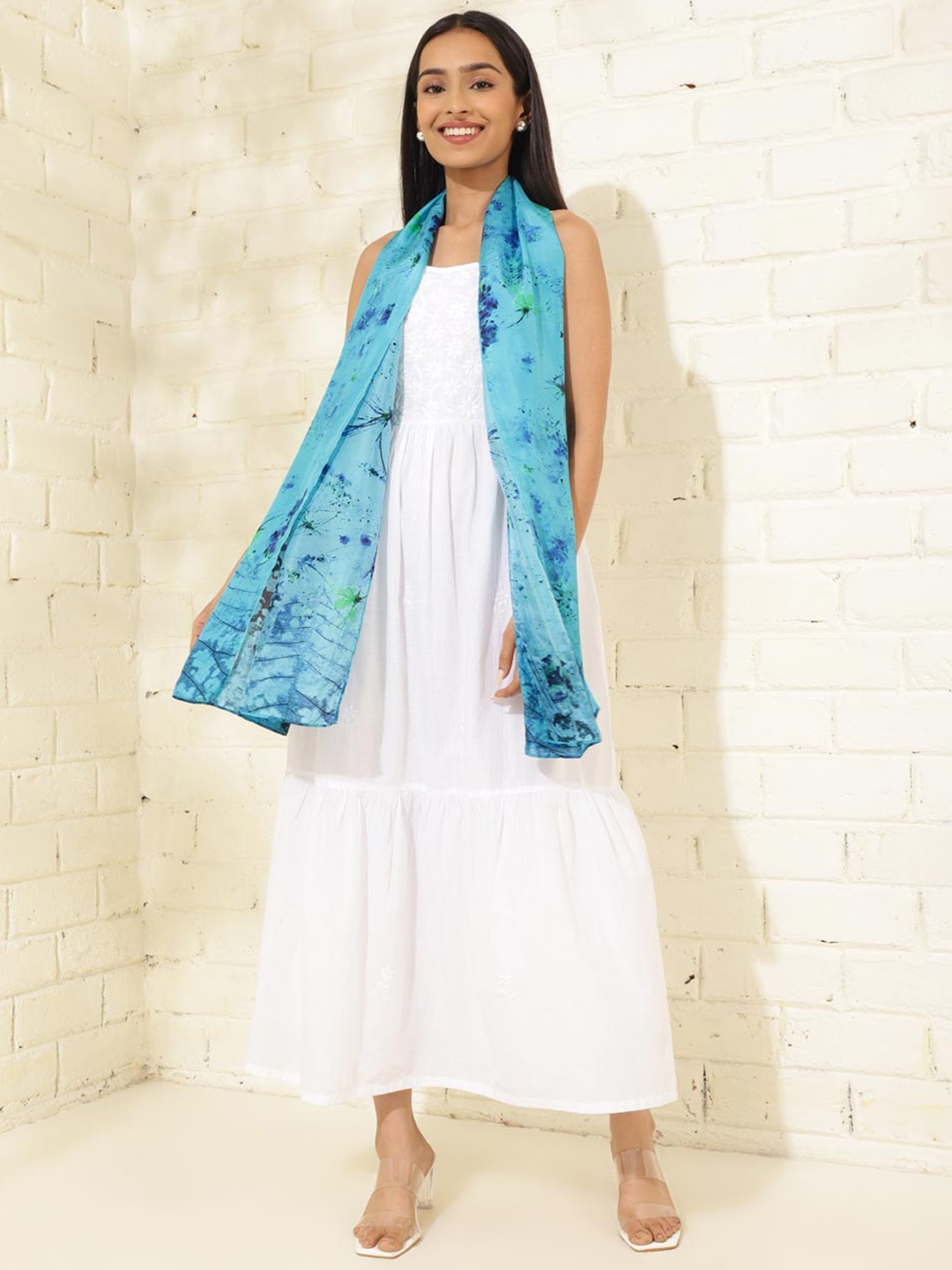

Fabindia Abstract Printed Silk Stole, Teal