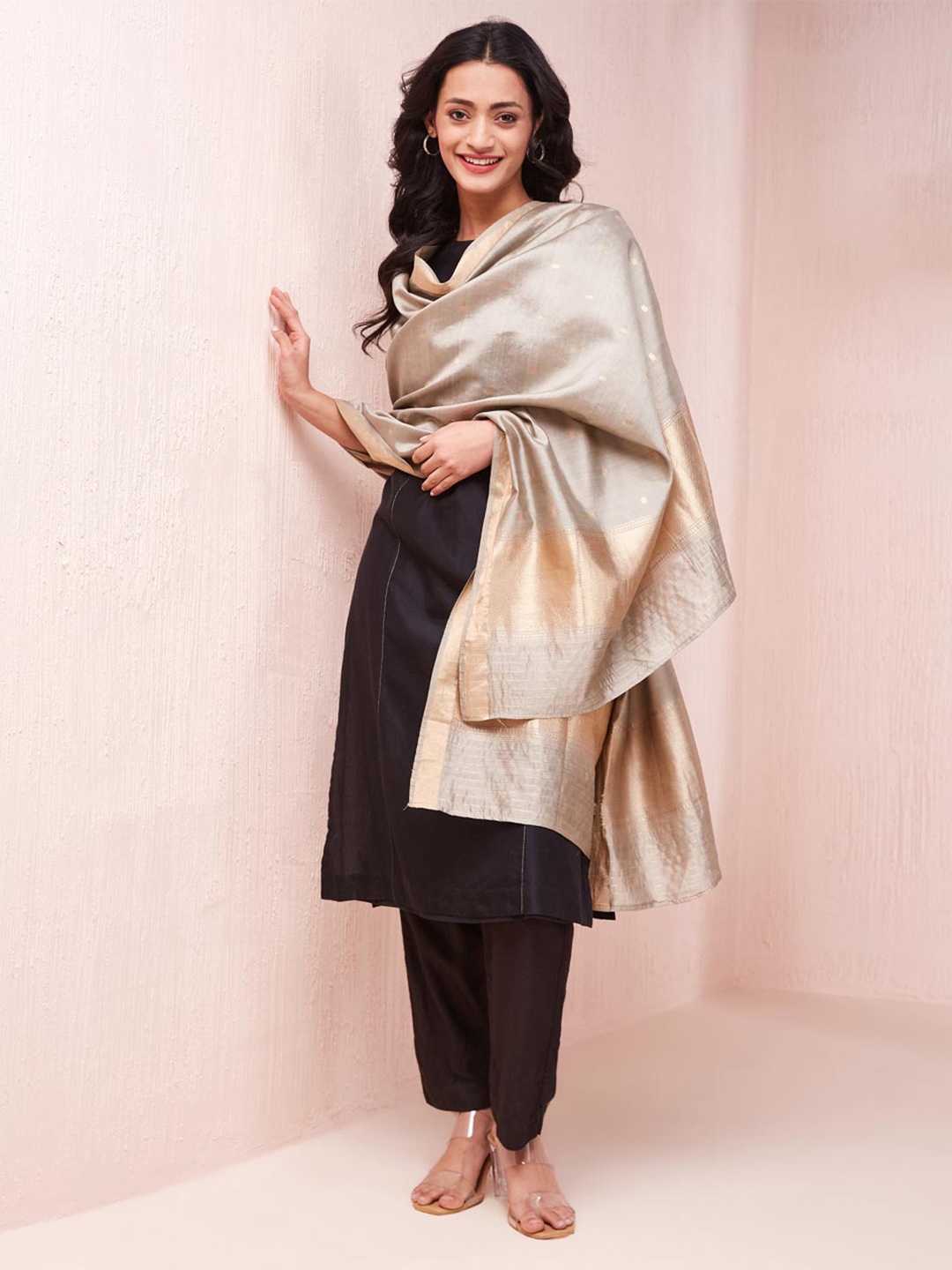 

Fabindia Polka Dots Woven Design Dupatta, Beige