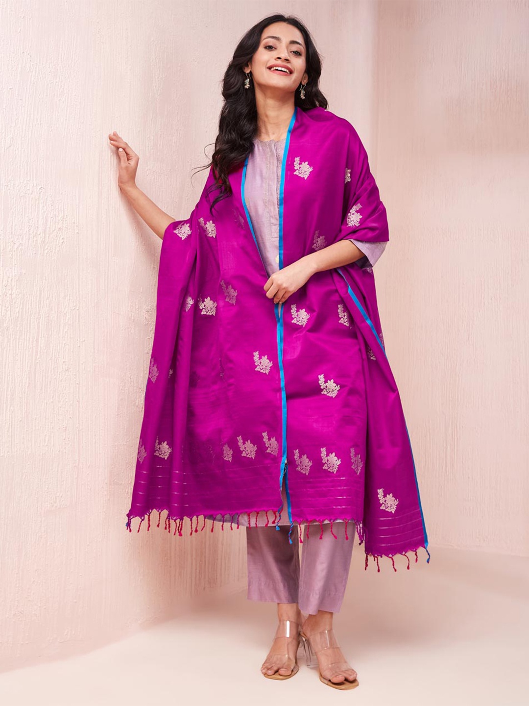

Fabindia Floral Woven Design Cotton Silk Dupatta, Purple