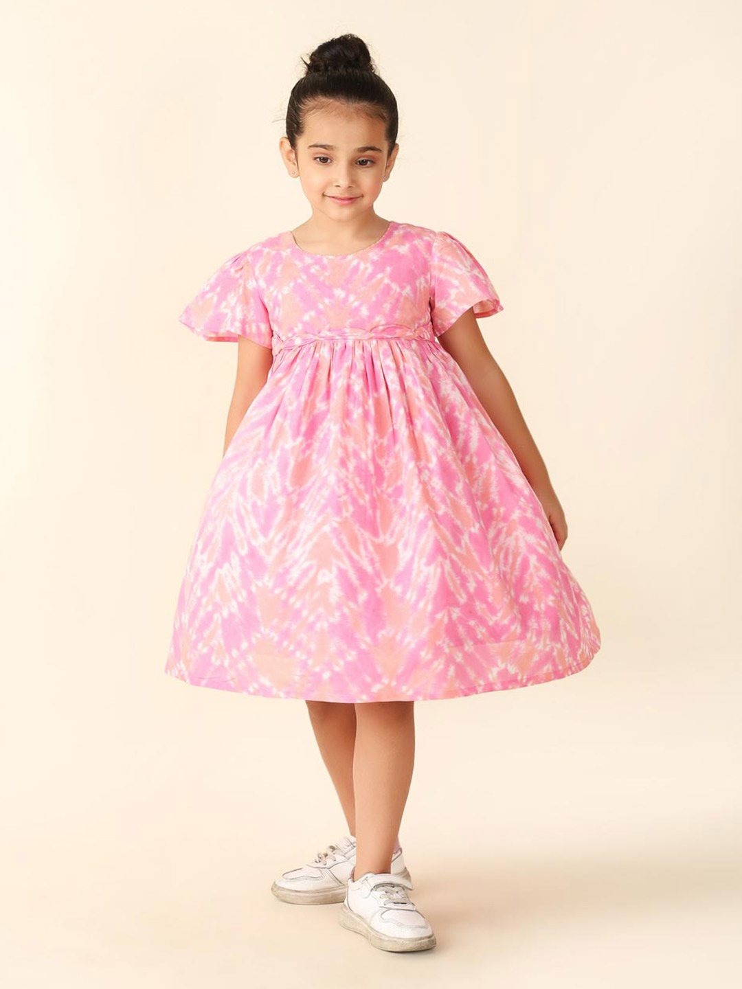 

Fabindia Girls Abstract Printed Cotton A-Line Dress, Pink