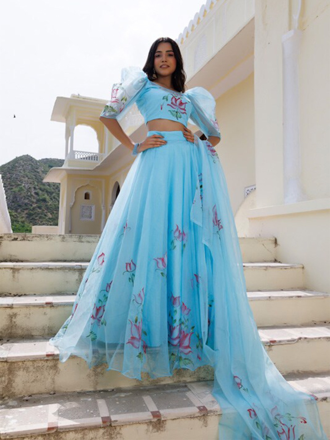 

Ragavi Printed Ready to Wear Lehenga & Blouse With Dupatta, Blue