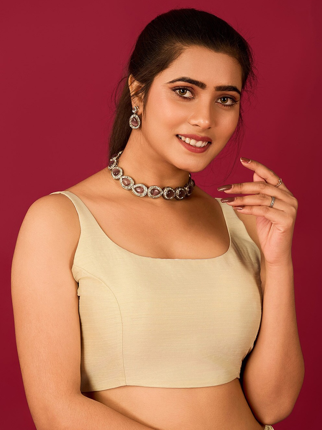 

flaher Satin Readymade Saree Blouse, Cream