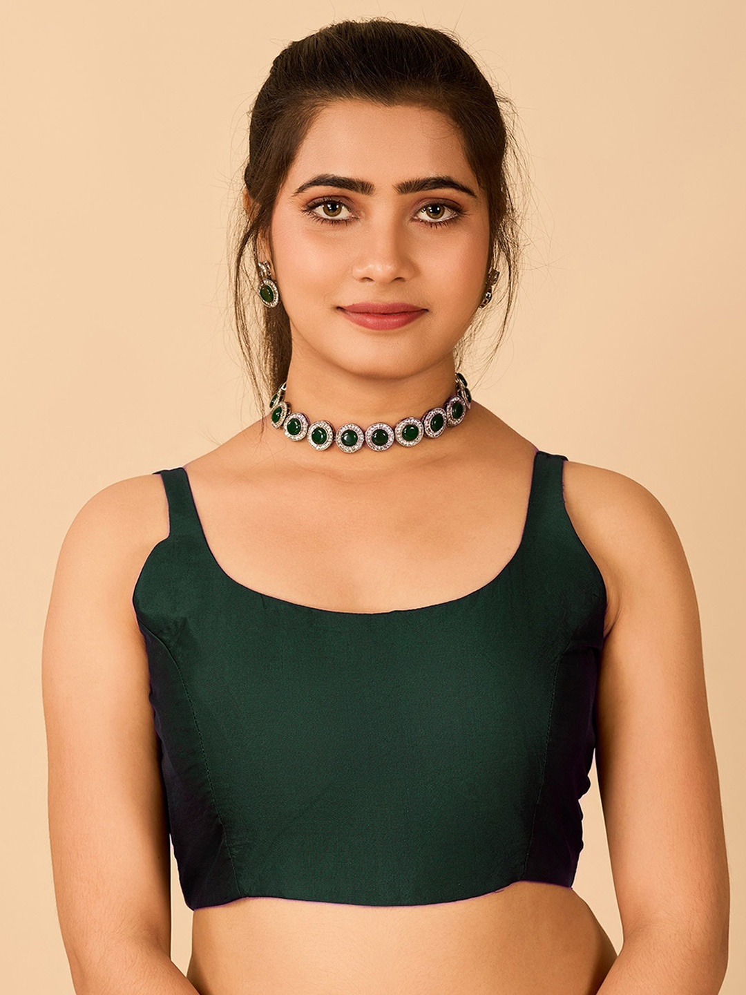 

flaher Satin Readymade Saree Blouse, Green