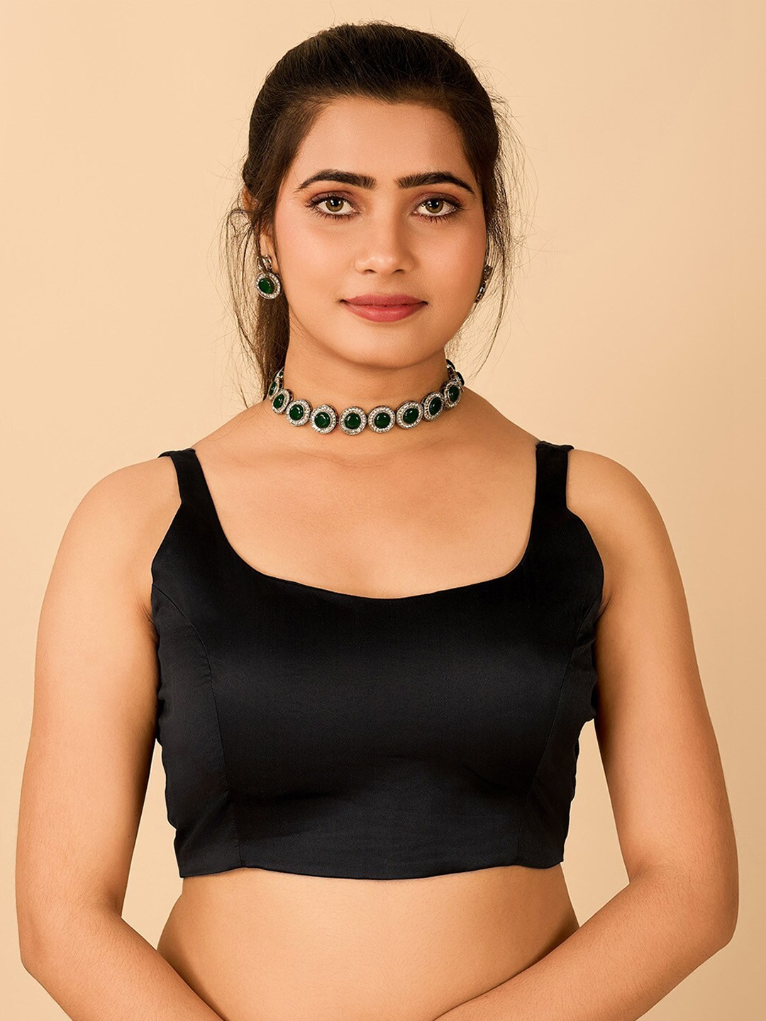 

flaher Satin Readymade Saree Blouse, Black