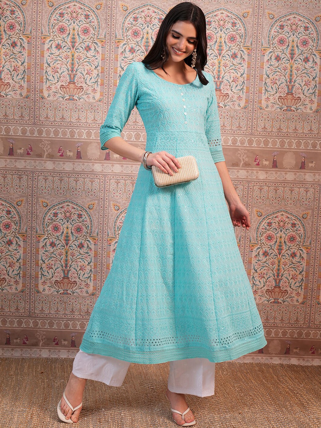 

Vishudh Blue Ethnic Motifs Embroidered Sequined Anarkali Kurta