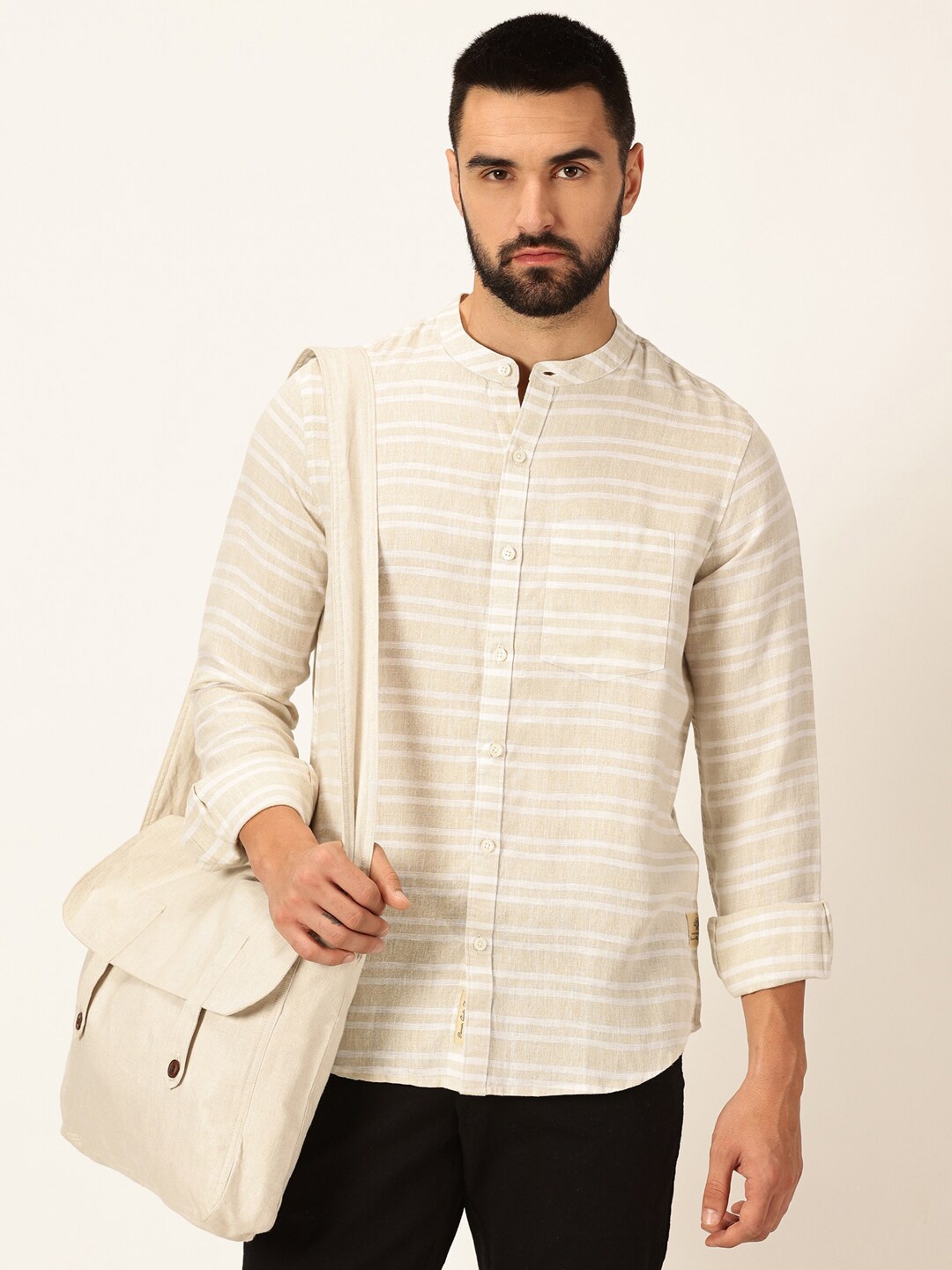 

Thomas Scott Men Premium Cotton Linen Casual Shirt, Cream