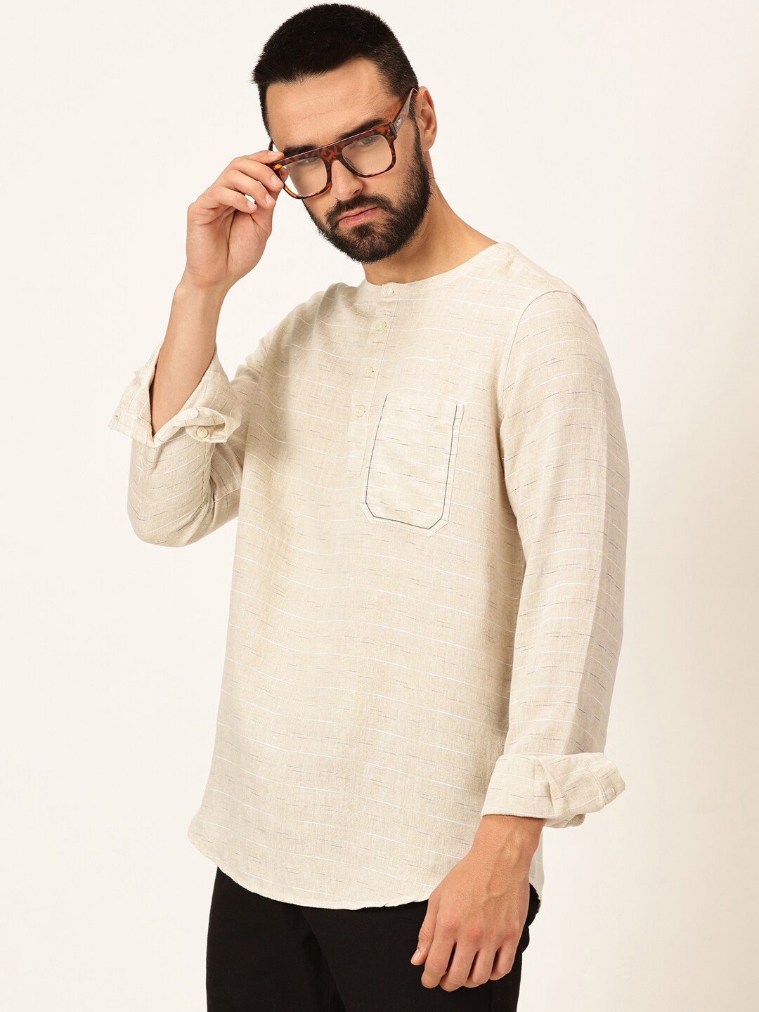 

Thomas Scott Men Premium Linen Slim Fit Opaque Casual Shirt, Beige