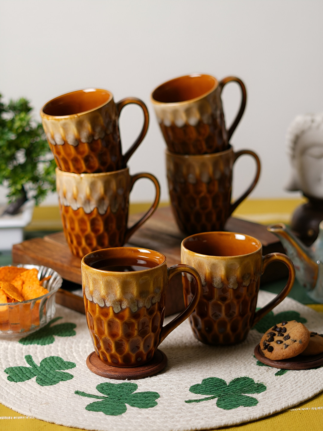 

CDI Brown & Beige 6 Pieces Textured Ceramic Glossy Mugs 300ml Each