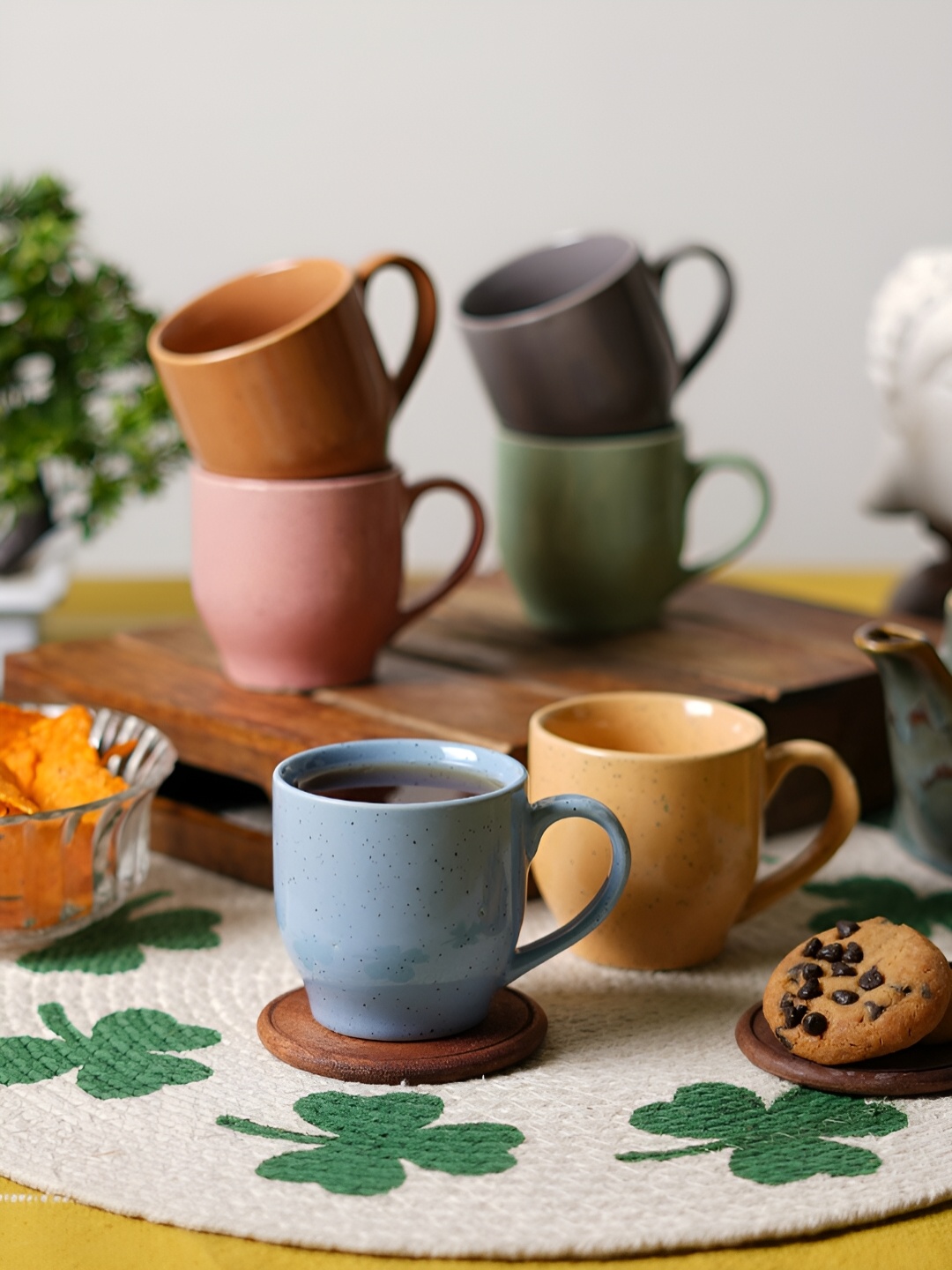 

CDI Green & Blue 6 Pieces Textured Ceramic Glossy Mugs 150ml Each