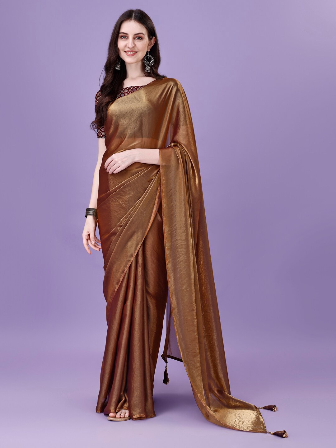 

P D Silk Mills Pure Georgette Saree, Brown