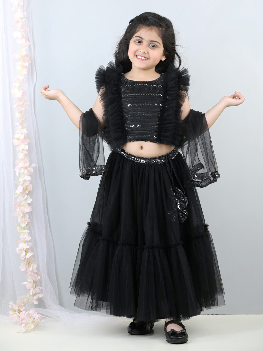 

Stuffie Land Girls Embellished Sequinned Ready to Wear Lehenga & Blouse With Dupatta, Black