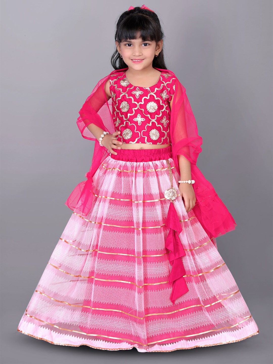 

BAESD Girls Embellished Gotta Patti Ready to Wear Lehenga & Blouse With Dupatta, Pink