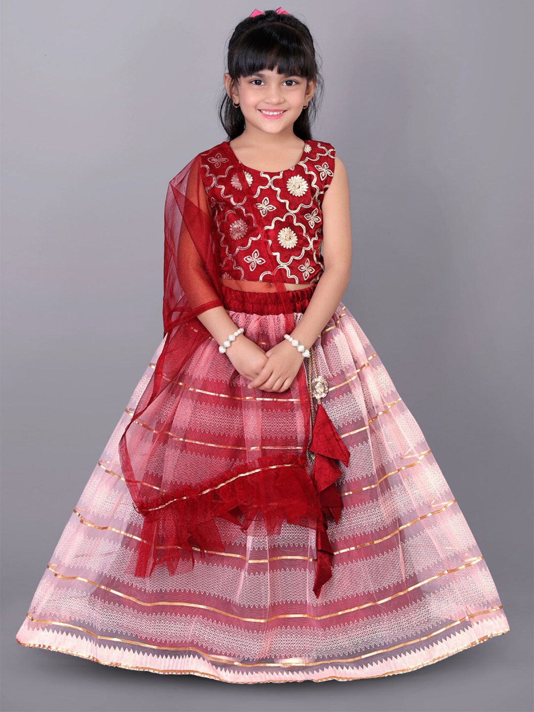 

BAESD Girls Embellished Gotta Patti Ready to Wear Lehenga & Blouse With Dupatta, Maroon