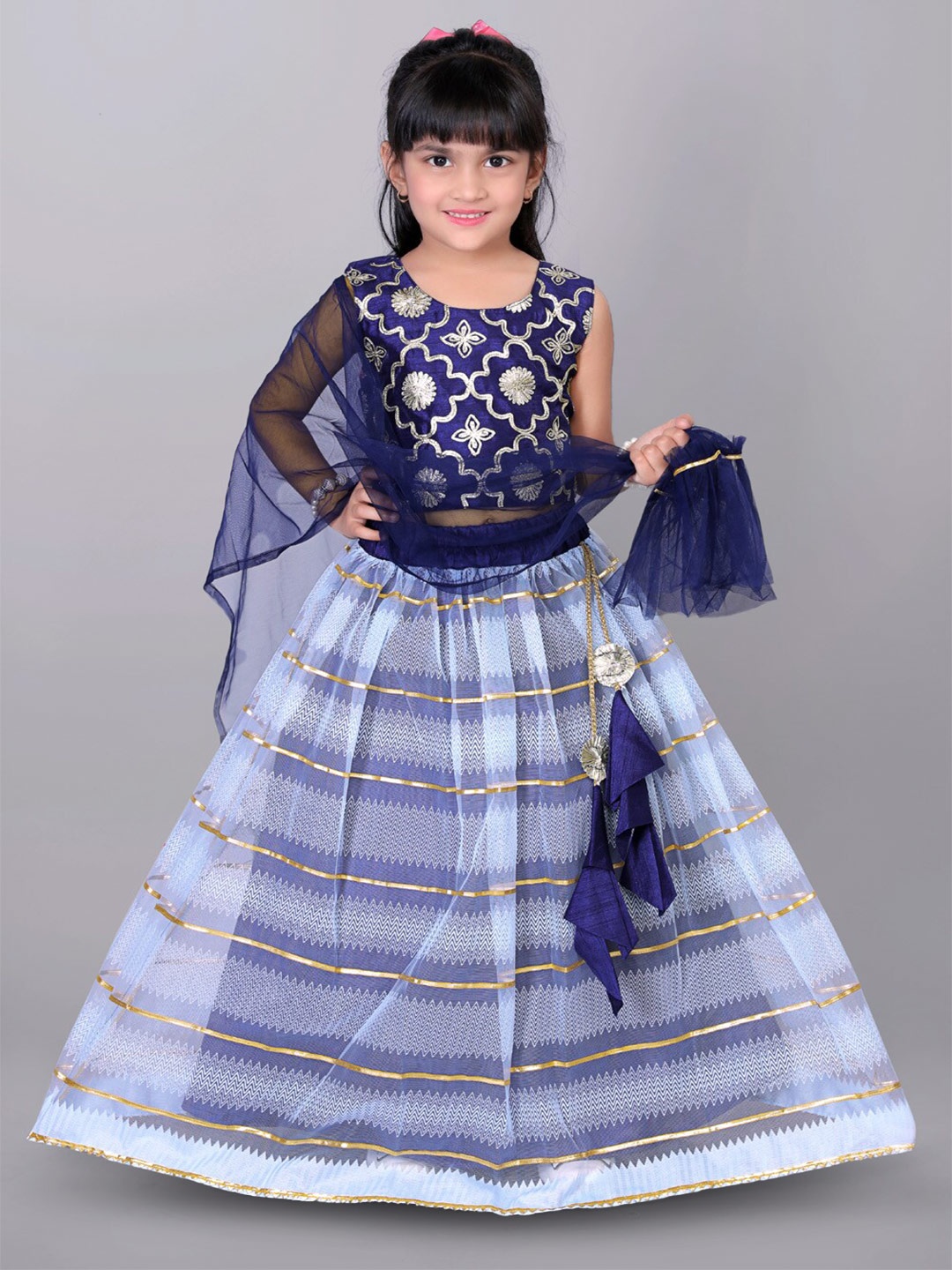 

BAESD Girls Embellished Gotta Patti Ready to Wear Lehenga & Blouse With Dupatta, Navy blue